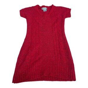Blue Heart Girls Red Sparkle Knit Sweater Dress Size 7-8 Short Sleeve Casual